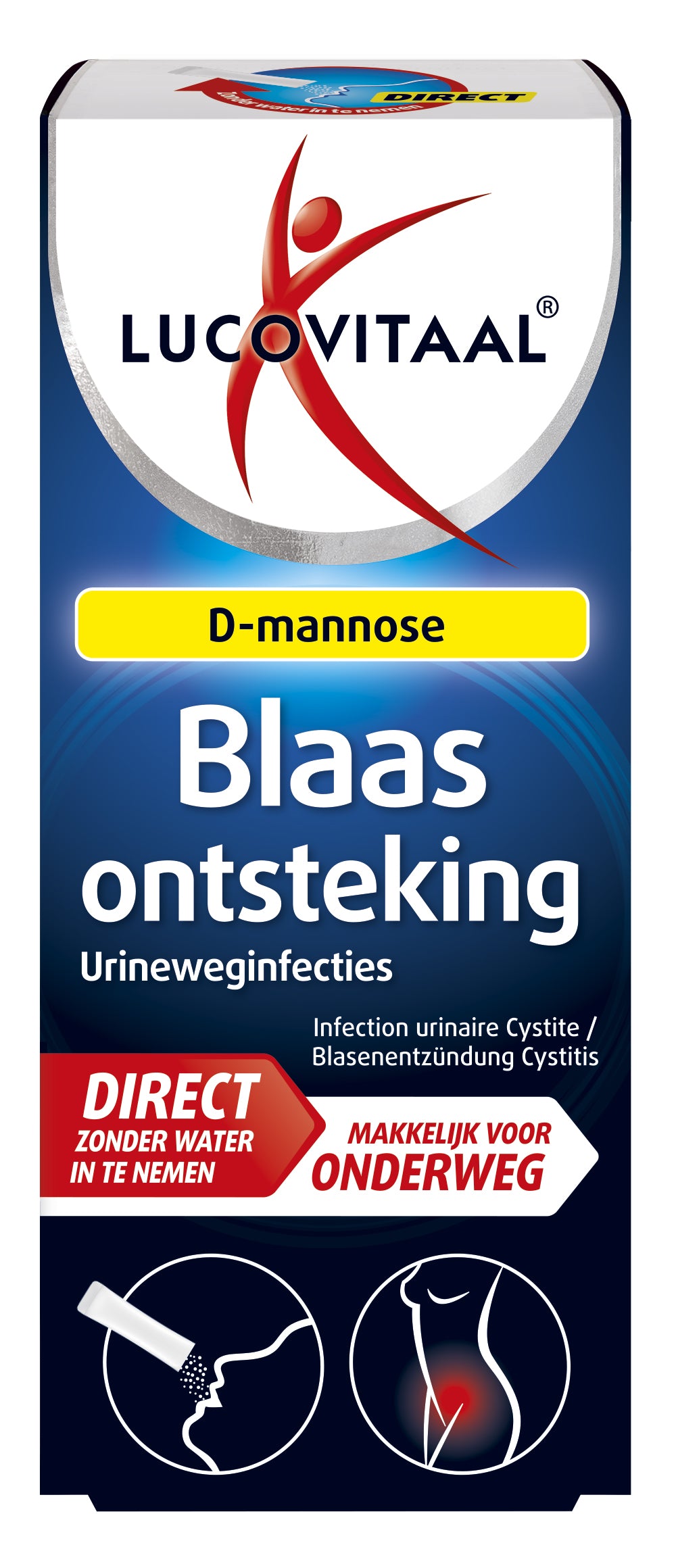 Lucovitaal Blaasontsteking 2go sticks herbal supplement packaging with six sticks for urinary health.