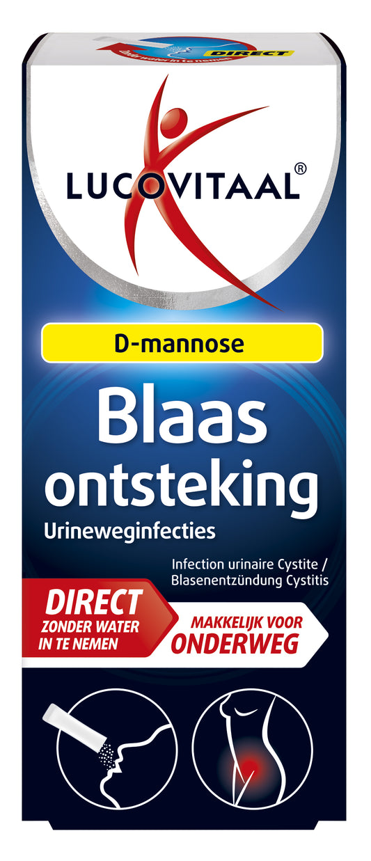 Lucovitaal Blaasontsteking 2go sticks herbal supplement packaging with six sticks for urinary health.