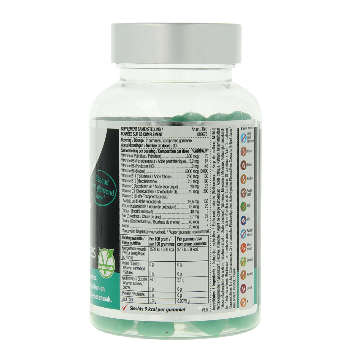 Lucovitaal Haar Vitamine Gummies, a multi-vitamin supplement for hair health, in a colorful gummy form.