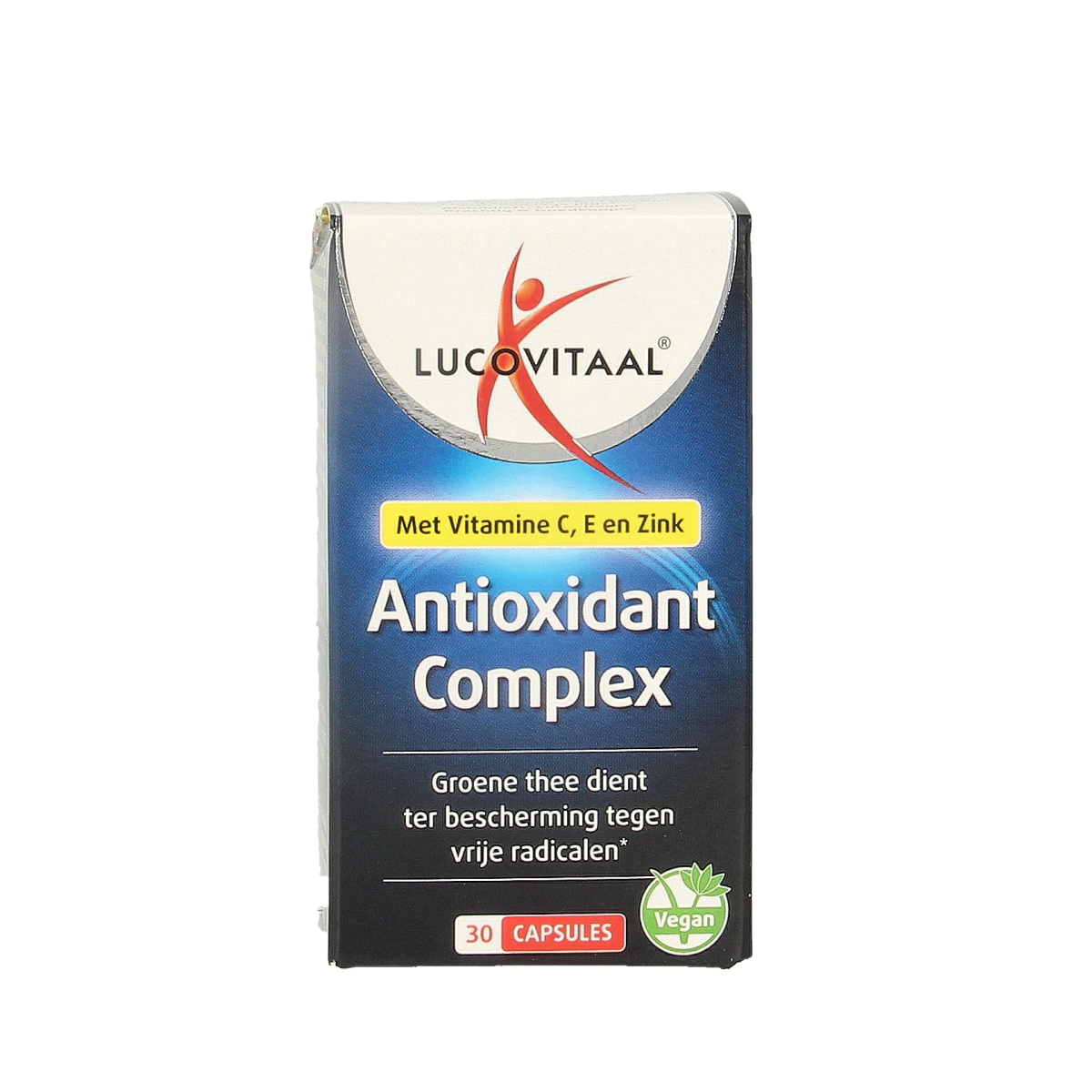 Lucovitaal Antioxidant Complex multivitamin capsules in a bottle, showing 30 capsules for daily antioxidant and vitamin support