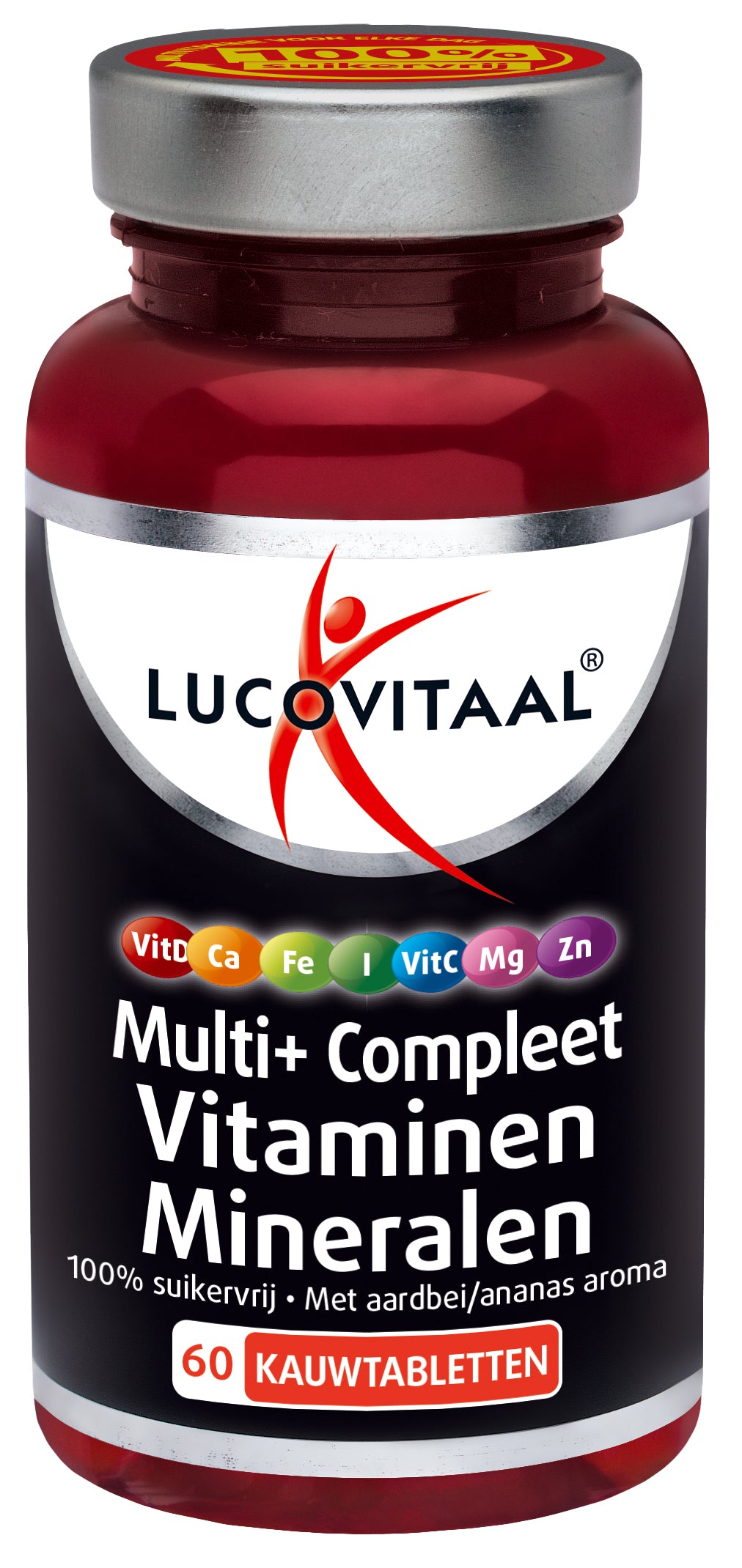 Lucovitaal multi vitamins and minerals chewable tablets, 60-count, showing colorful tablets in blister pack.