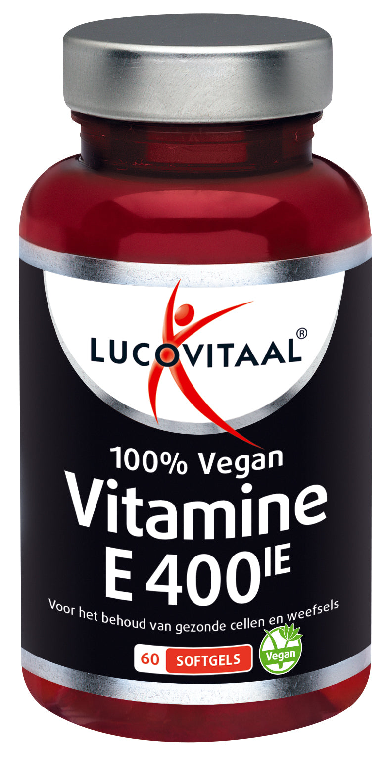 Lucovitaal Vitamine E 400IE capsules, 60-count, dietary supplement showing the capsules and packaging.
