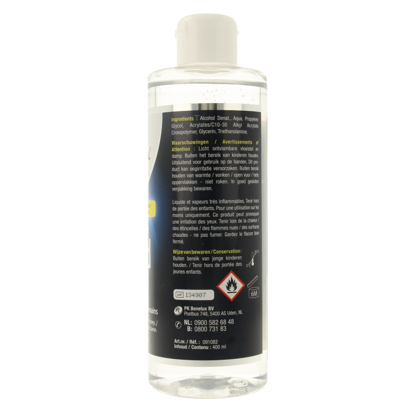 Lucovitaal hand gel hygienisch in 400ml bottle, hand care product with clear gel texture for sanitizing and skin hygiene.