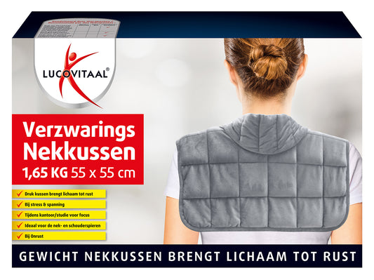 Lucovitaal verzwaringsnekkussen, a single cushion with a soft cover, designed for comfort and support.
