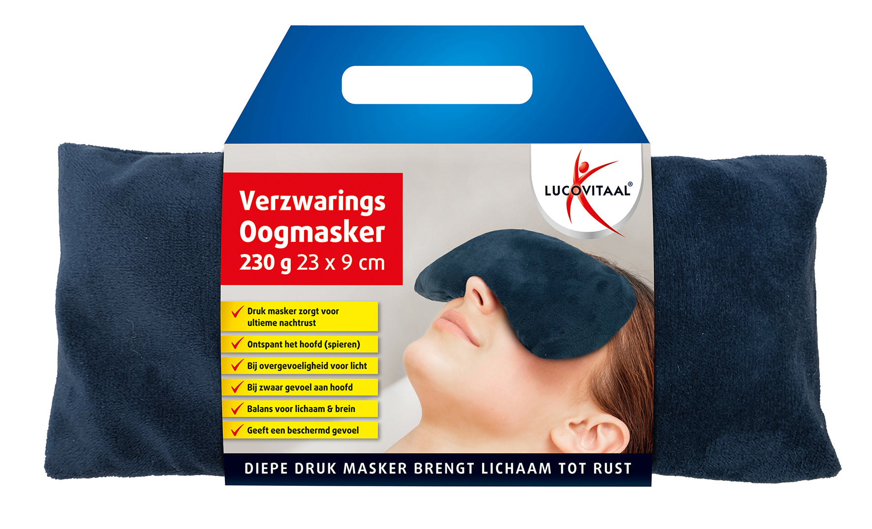 Lucovitaal Verzwaringsoogmasker for eye relaxation and care, shown in the image with comfortable fabric and adjustable straps.