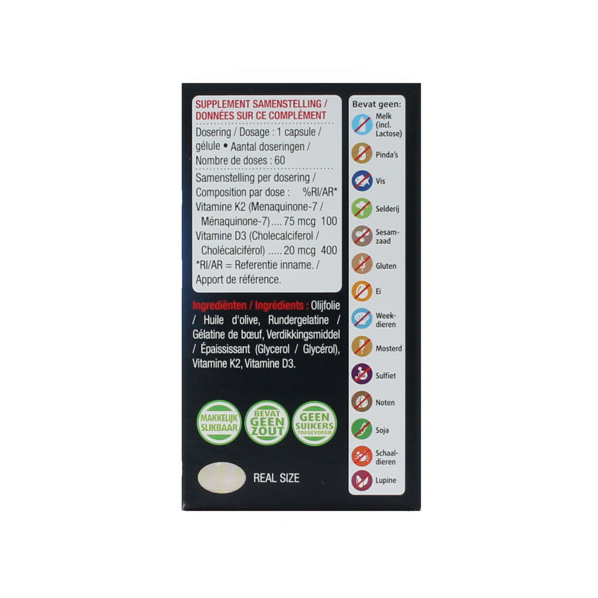 Lucovitaal Vitamin K2 + D3 supplement capsules, multivitamin product with 60 capsules for bone and immune health.