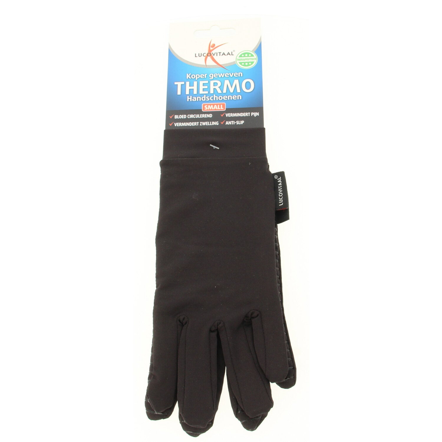 Lucovitaal copper gloves in size S, pair of protective hand coverings with copper-infused fabric, shown in the image.