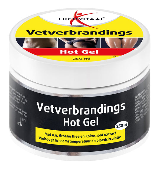 Lucovitaal Vetverbranding gel 250ml for body care, shows the gel container with branding and label details.