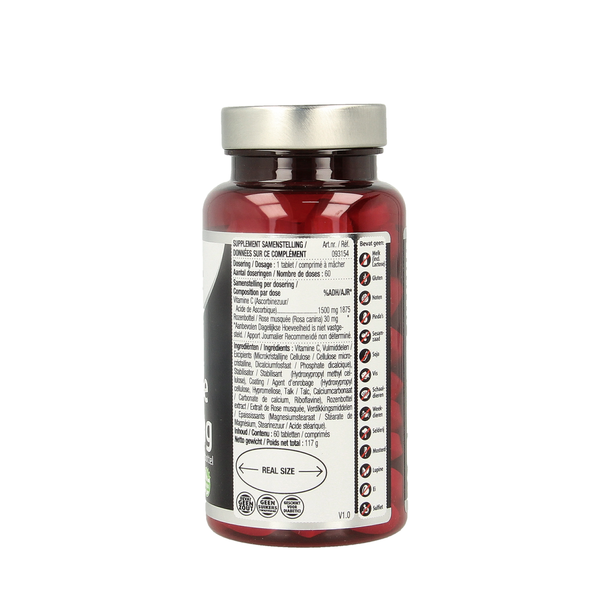 Lucovitaal Vitamine C 1500 time release tablets, dietary supplement, close-up of blister pack with 60 tablets.