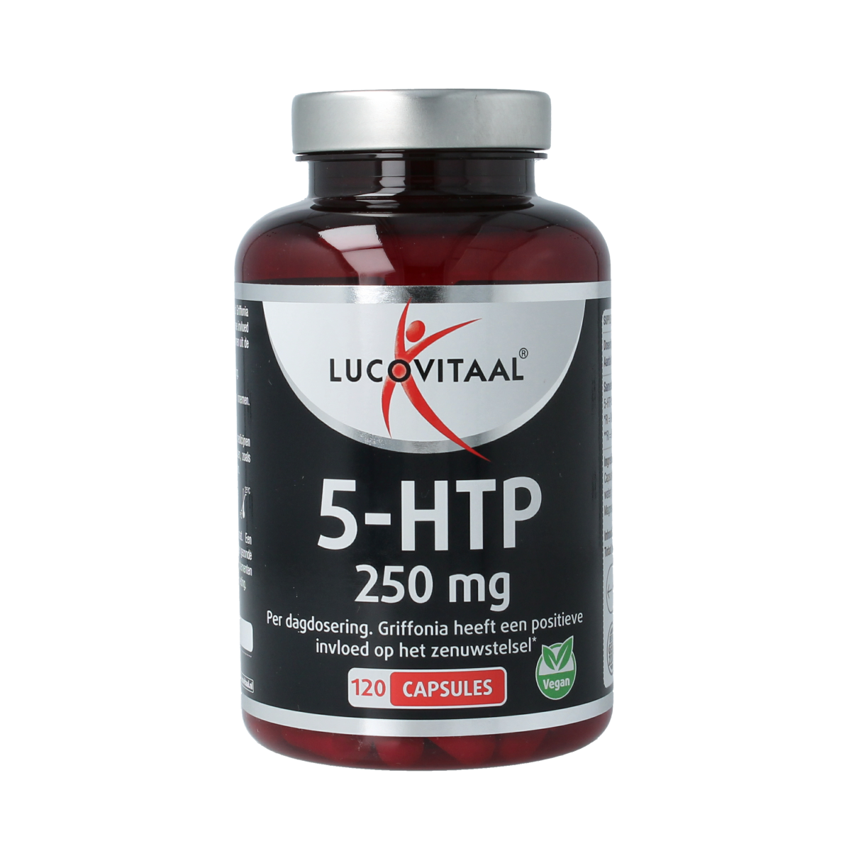 Lucovitaal 5-HTP 250mg capsules, herbal supplement in a blister pack, designed for mood support and relaxation.