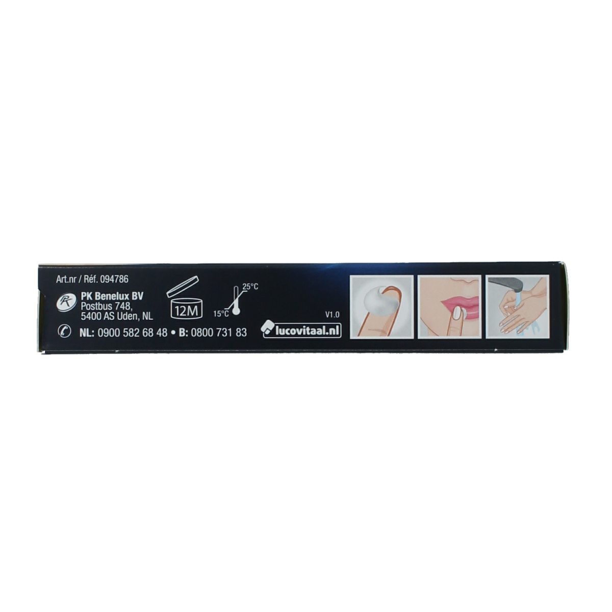 Lucovitaal Lipblaasjes rescue creme in a 7ml tube, a lip care product for soothing and healing cold sores.