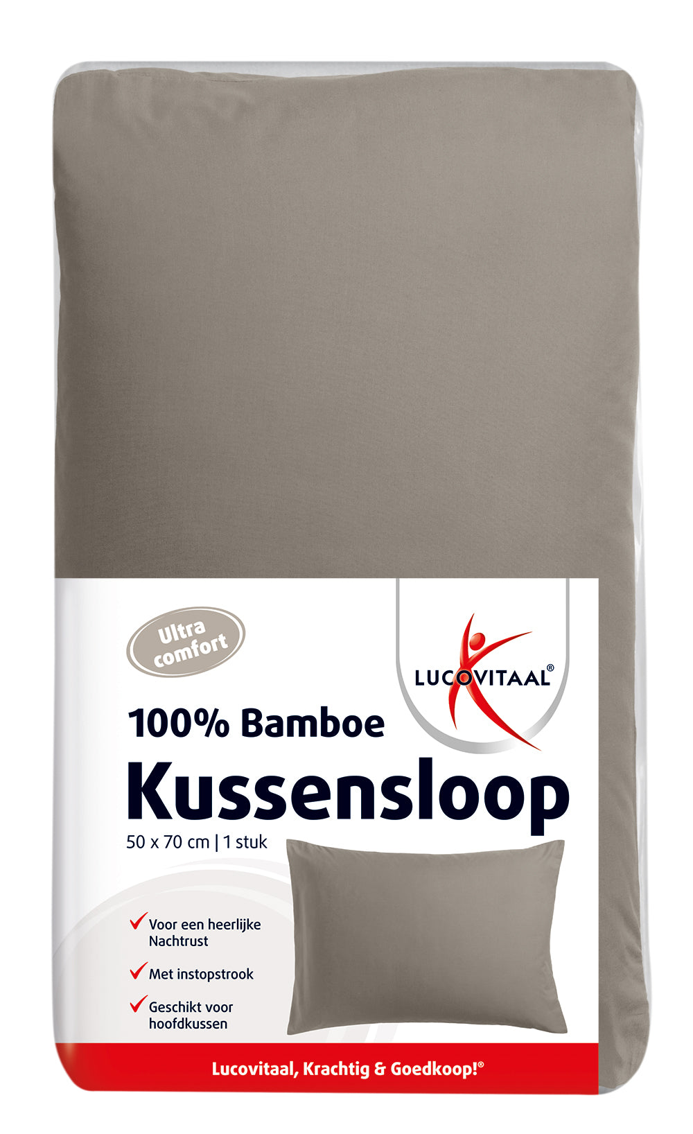 Taupe bamboo pillowcase by Lucovitaal, 50x70 cm, single soft pillow cover with natural bamboo fabric.