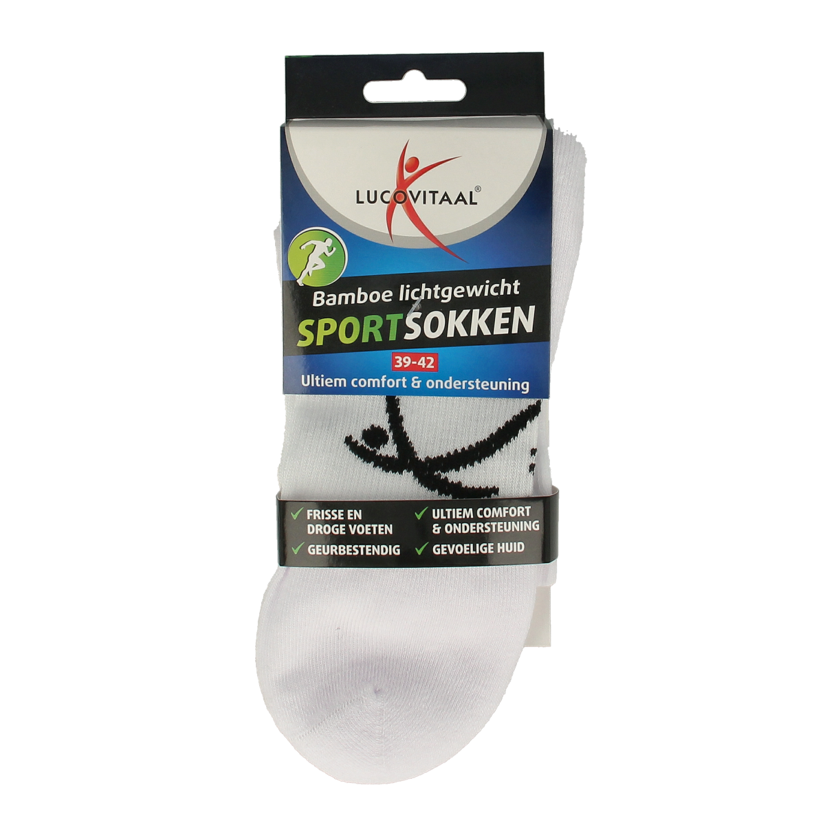 Lucovitaal sports bamboo socks in white, size 39-42, pair of comfortable socks for sports or casual wear.