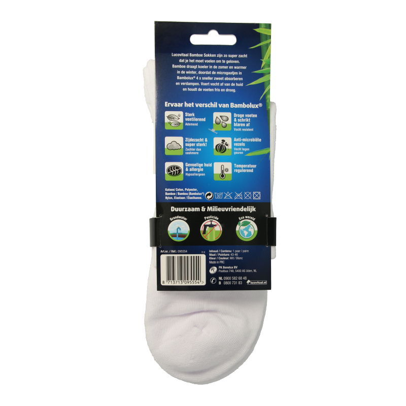 Lucovitaal sportsocks made of bamboo in white, size 43-46, pair of comfortable athletic socks for active wear