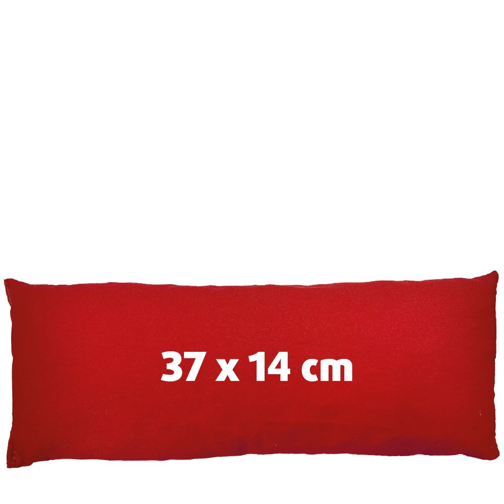 Long, rectangular Lucovitaal Kersenpit kussen with visible cherry pit filling, designed for comfort and relaxation.
