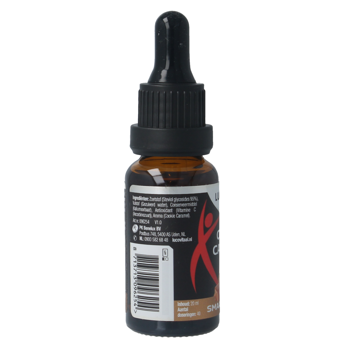 Lucovitaal cookie caramel flavor drops in a 20ml bottle, used as a sauce or flavor enhancer for desserts and treats.