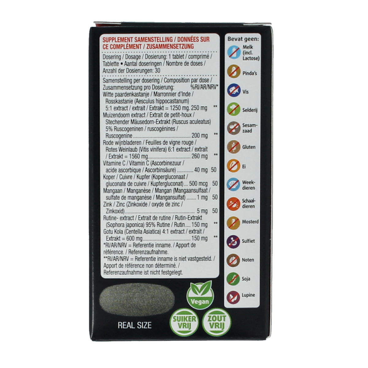 Lucovitaal Benen & Aderen complex dietary supplement with 30 tablets, designed to support leg and vein health.