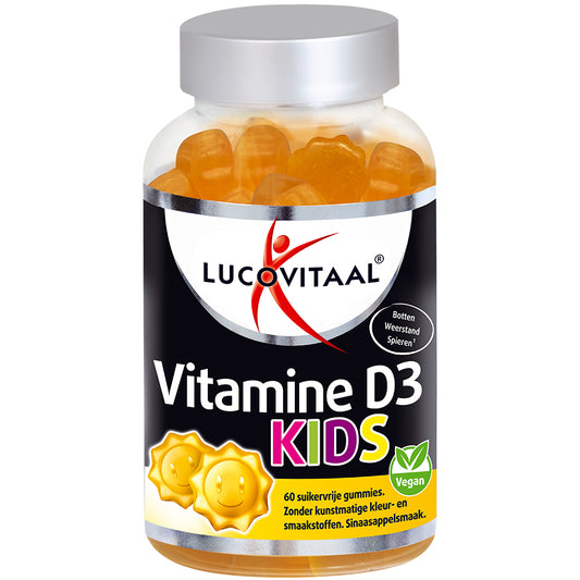 Lucovitaal D3 Vitamine Gummies for Kids, 60 gummies, soft chewy vitamin supplement with vitamin D3 for children.
