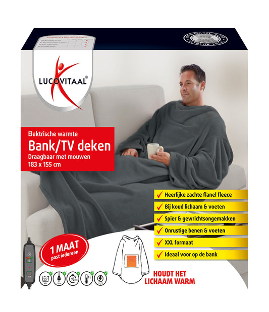 Pair of Lucovitaal electric heated blankets designed for living room comfort, featuring soft fabric and adjustable heat settings.
