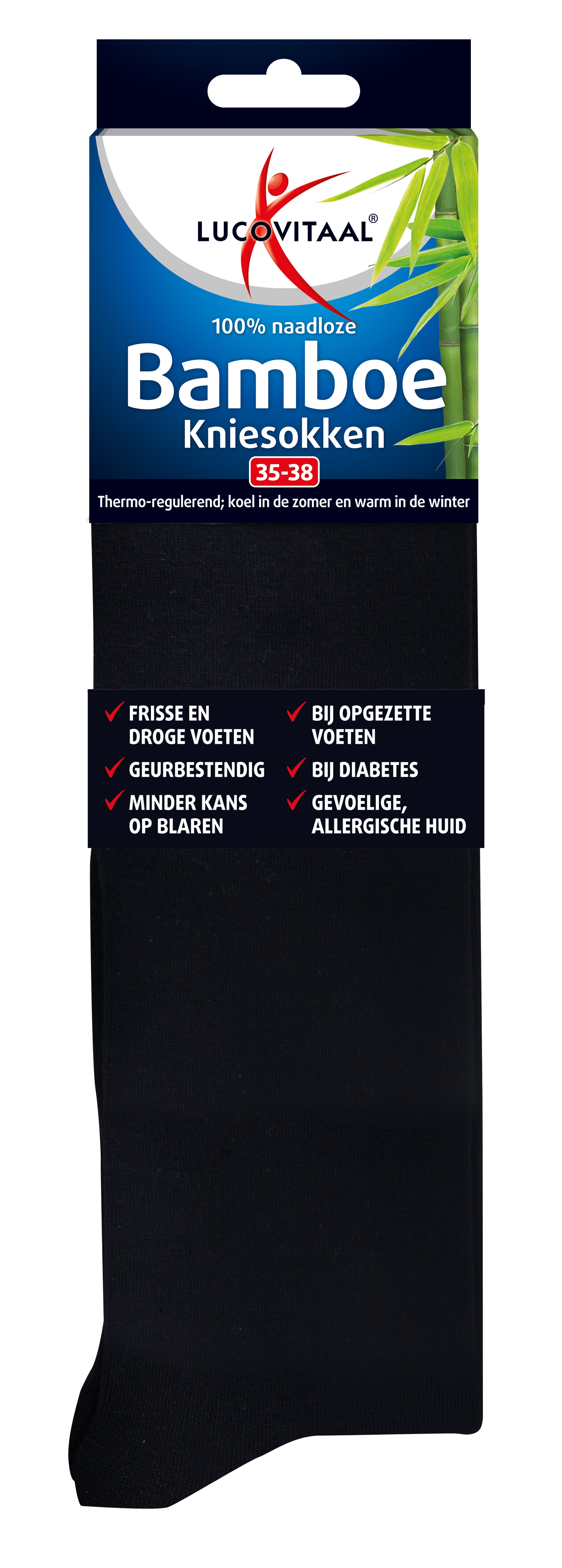 Lucovitaal black bamboo knee-high socks in size 35-38, pair of comfortable socks with soft bamboo material.