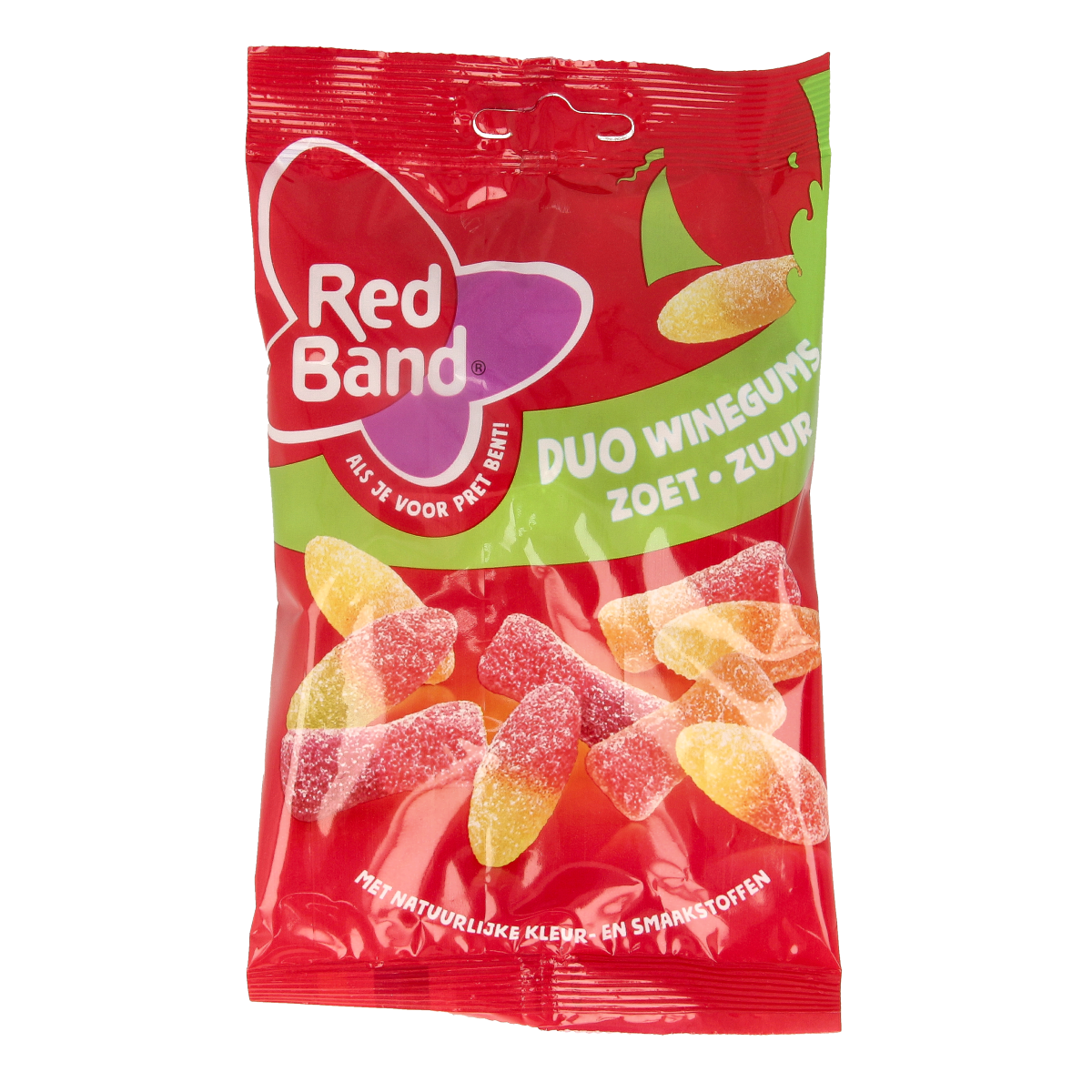 Red Band Red Band Winegums duo, 120g, colorful soft chewy snoepgoed with sweet and sour flavors.