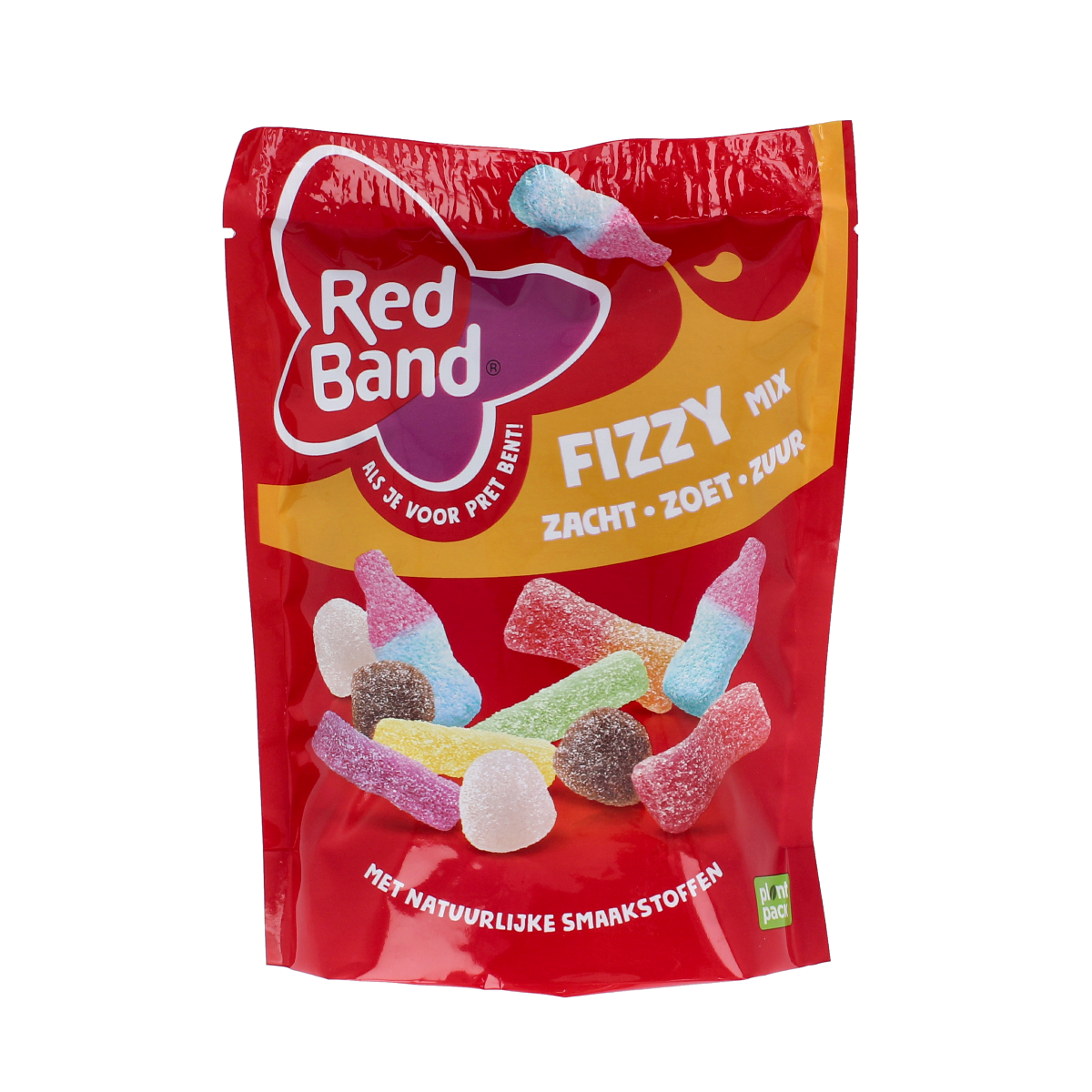 Red Band Snoepmix fizzy candy assortment in 215g package, colorful chewy and fizzy sweets for candy lovers.