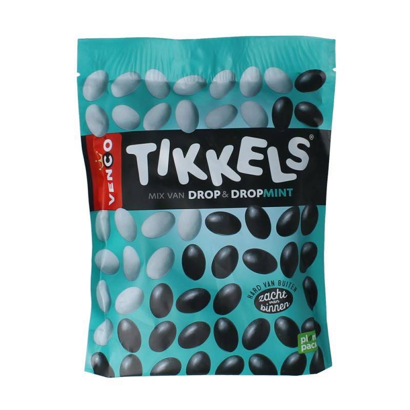 Venco Dropmint snoepgoed in 245g package, showing vibrant mint candies with a glossy coating and colorful packaging.