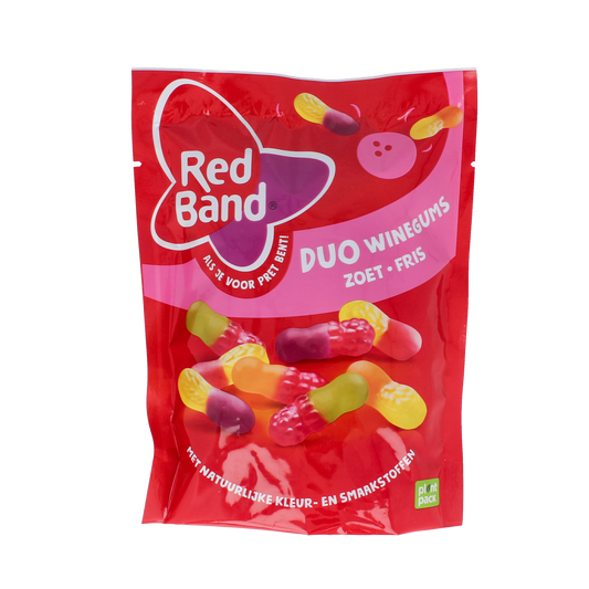 Red Band Red Band Winegums duo snoepgoed in red and purple colors, 215 grams, with a fruity, chewy texture.