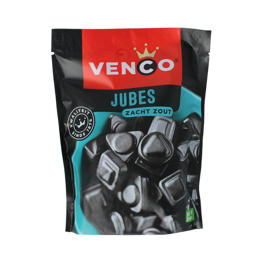 Venco Jubes zacht zout snoepgoed in 235g package, colorful chewy candies with salt flavor.