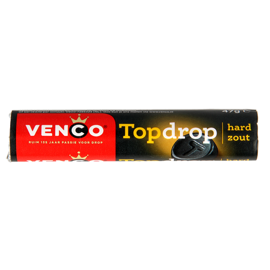 Venco Topdrop hard salty candy in a 1.00 kg roll, popular Dutch snoepgoed with a salty, sweet flavor.