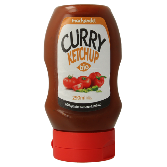 Organic Machandel Curry Ketchup in a 290g bottle, featuring rich curry flavor and vibrant sauce for dishes and snacks.