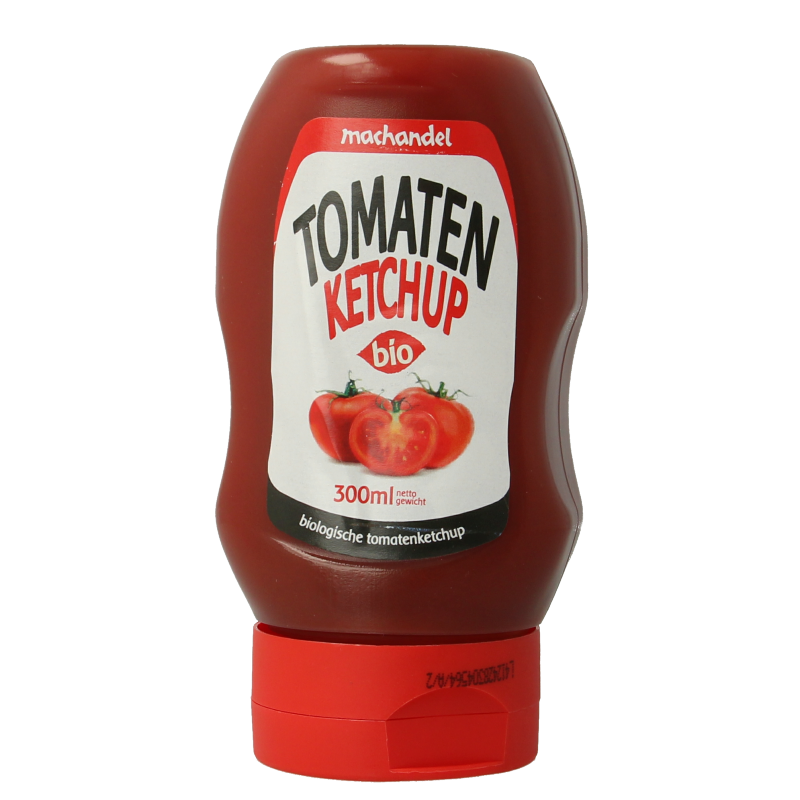 Machandel bio ketchup in a 300ml bottle, showing the label and cap, part of the Sauzen en Smaakmakers product range.