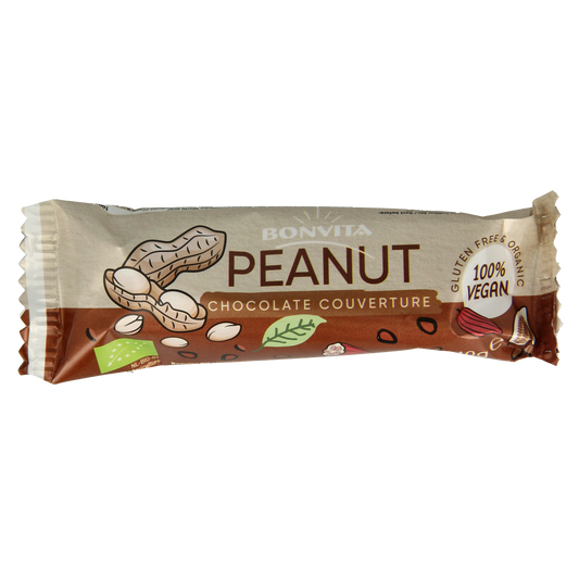 Bonvita Bonbarr choco peanut bar bio, 40g, featuring a chocolate and peanut snack with eco-friendly ingredients.