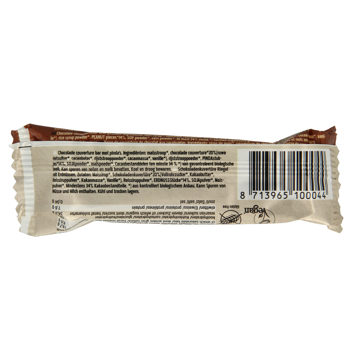 Bonvita Bonbarr choco peanut bar bio, 40g, with chocolate coating and peanut filling, in a clear wrapper.