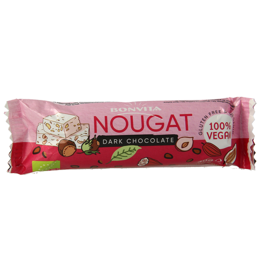 Bonvita Choco nougat puur bio chocolate bar, 40g, with visible layers of chocolate and nougat in packaging.