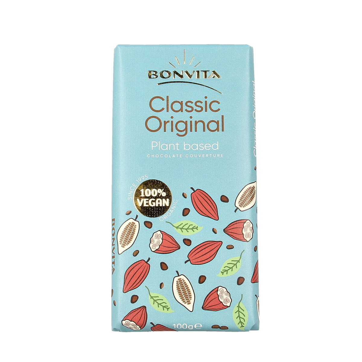 Bonvita organic rice milk chocolate bar, 100g, with chocolate coating and rice milk ingredients, natural and dairy-free.