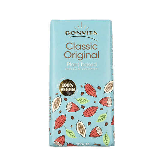 Bonvita organic rice milk chocolate bar, 100g, with chocolate coating and rice milk ingredients, natural and dairy-free.