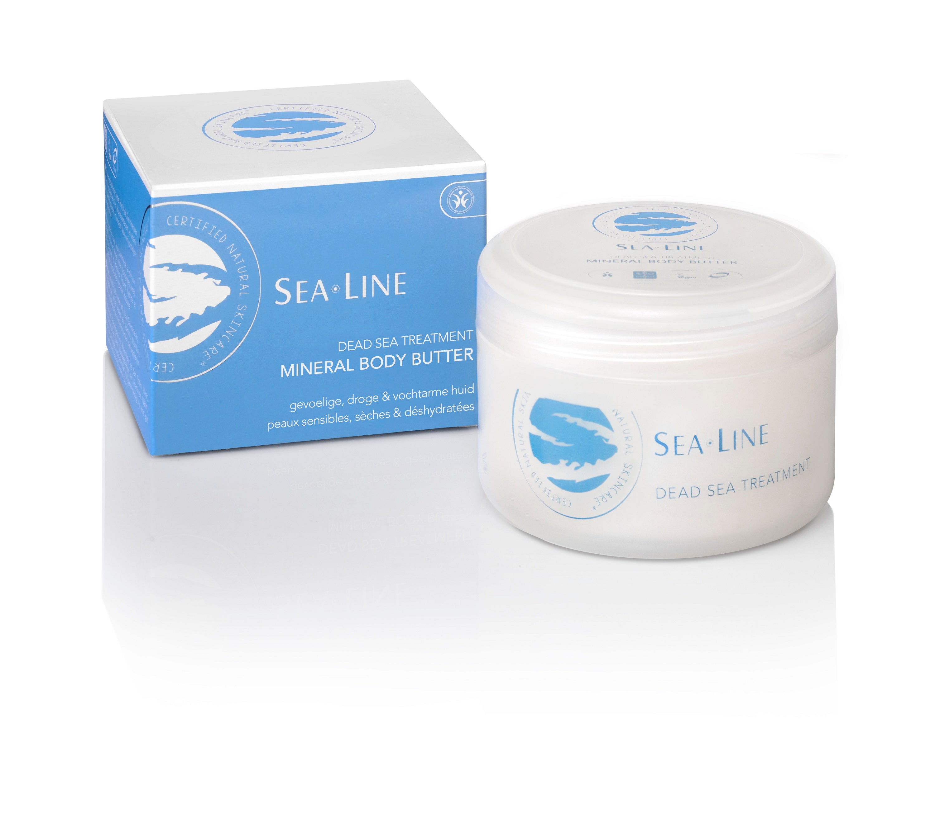 Sea-Line Mineral Body Butter in 225ml jar, creamy moisturizer for smooth, nourished skin, natural body care product.