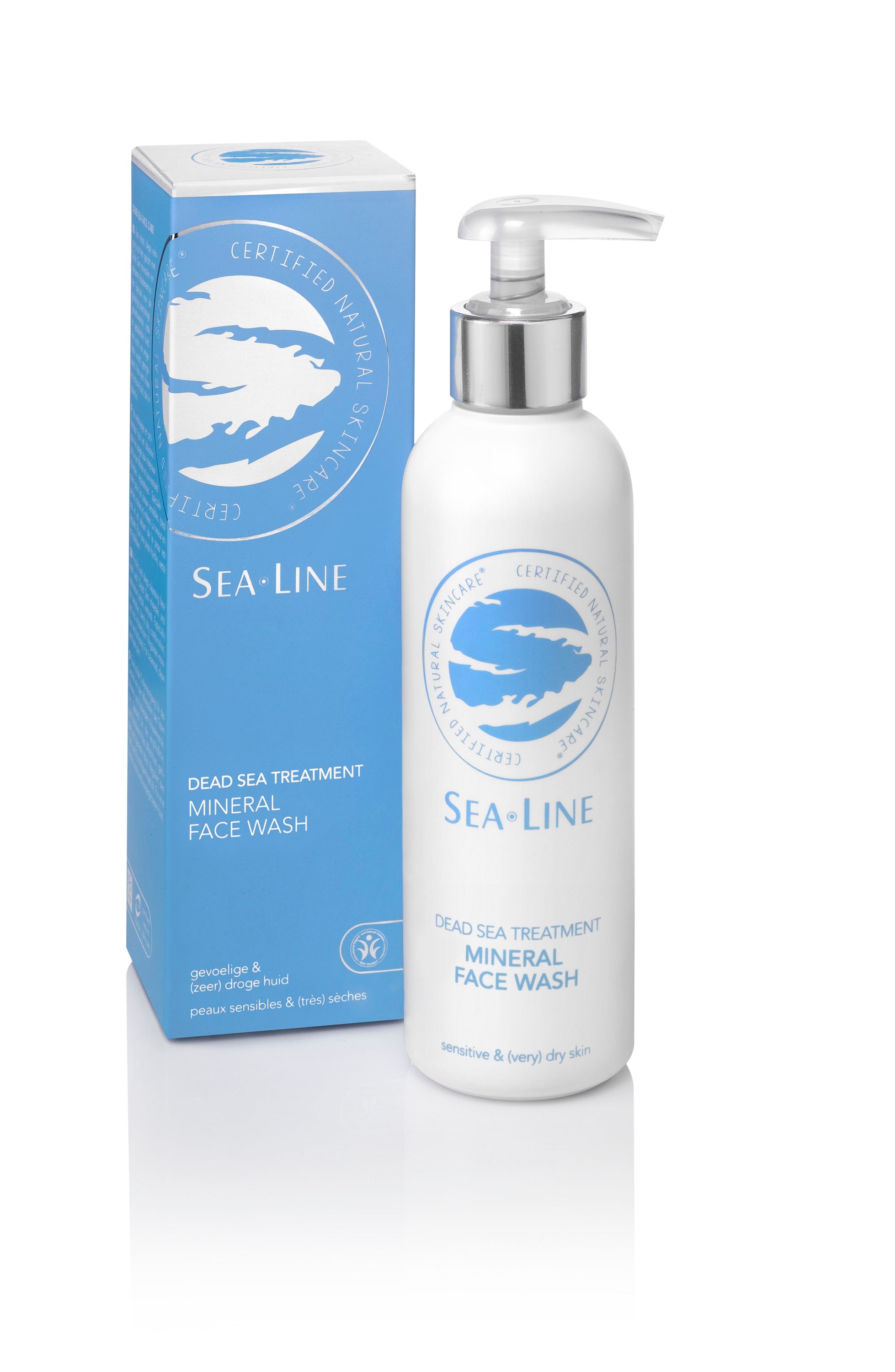 Sea-Line Mineral Face Wash in 200ml with gentle foaming texture, designed for facial skincare and cleansing.