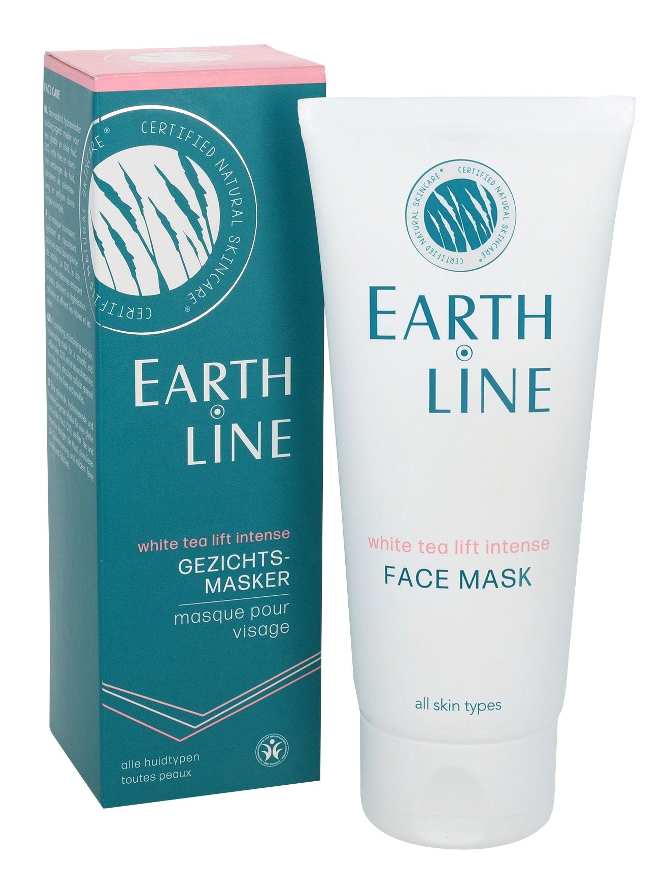 Earth Line White Tea Lift Intense face mask in a 100ml jar, facial skincare product with white tea extract and nourishing ingredients.