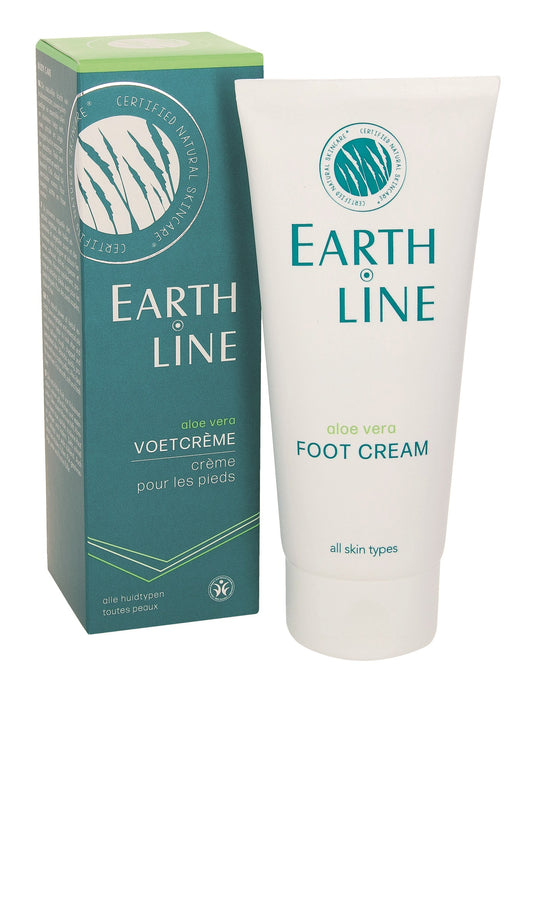 Earth Line Aloe Vera foot cream in a 100ml tube, designed for soothing and moisturizing dry, tired feet.