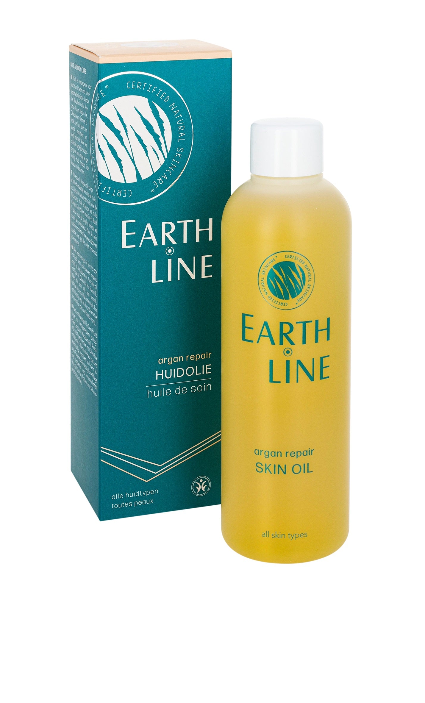 Earth Line Argan repair body oil in a 200ml bottle, nourishing skincare product for healthy, hydrated skin.