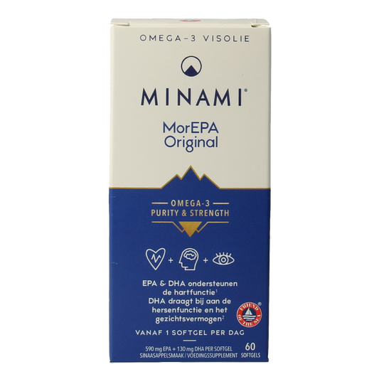 Vetzuren Minami MorEPA original softgels in a bottle, dietary supplement for omega-3 fatty acids, shown with softgel capsules.