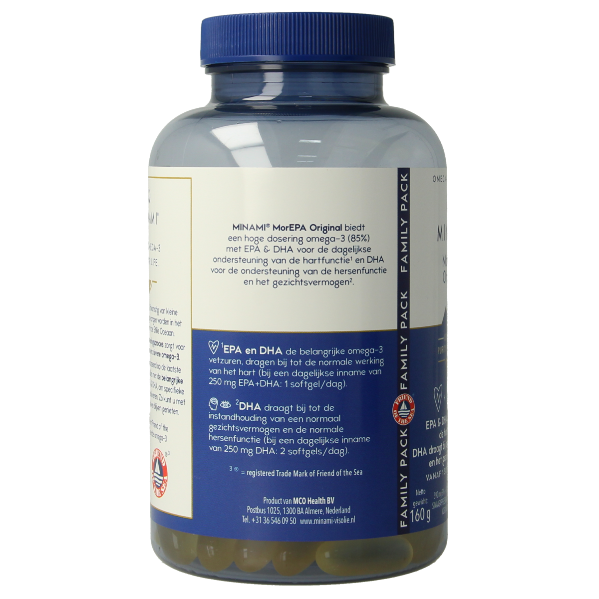 Minami MorEPA original softgels supplement by Vetzuren, featuring 120 softgels in a clear bottle with green cap.