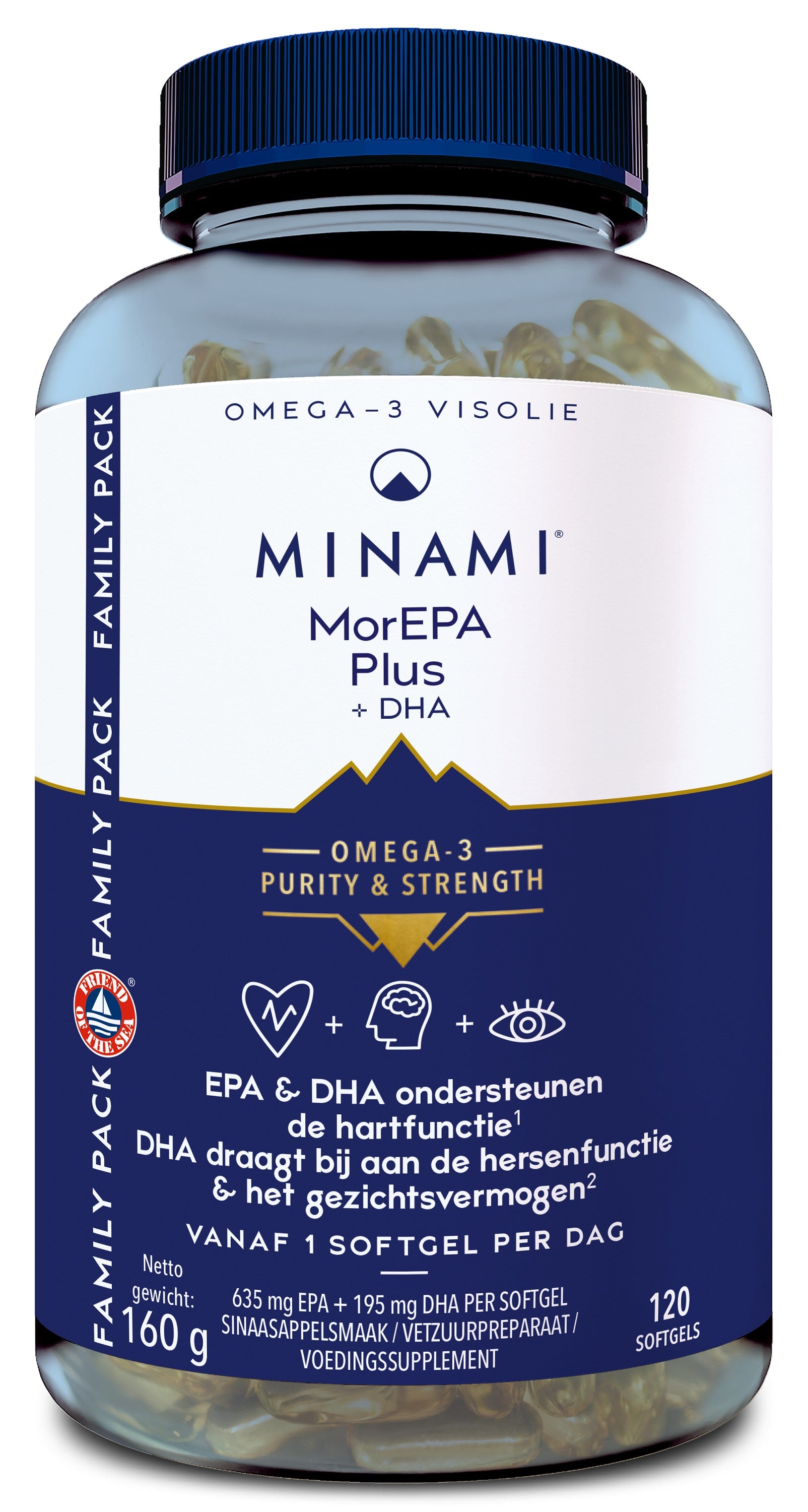 Vetzuren Minami MorEPA Plus softgels, 120-count, omega-3 supplement with fish oil, shown in a close-up image.
