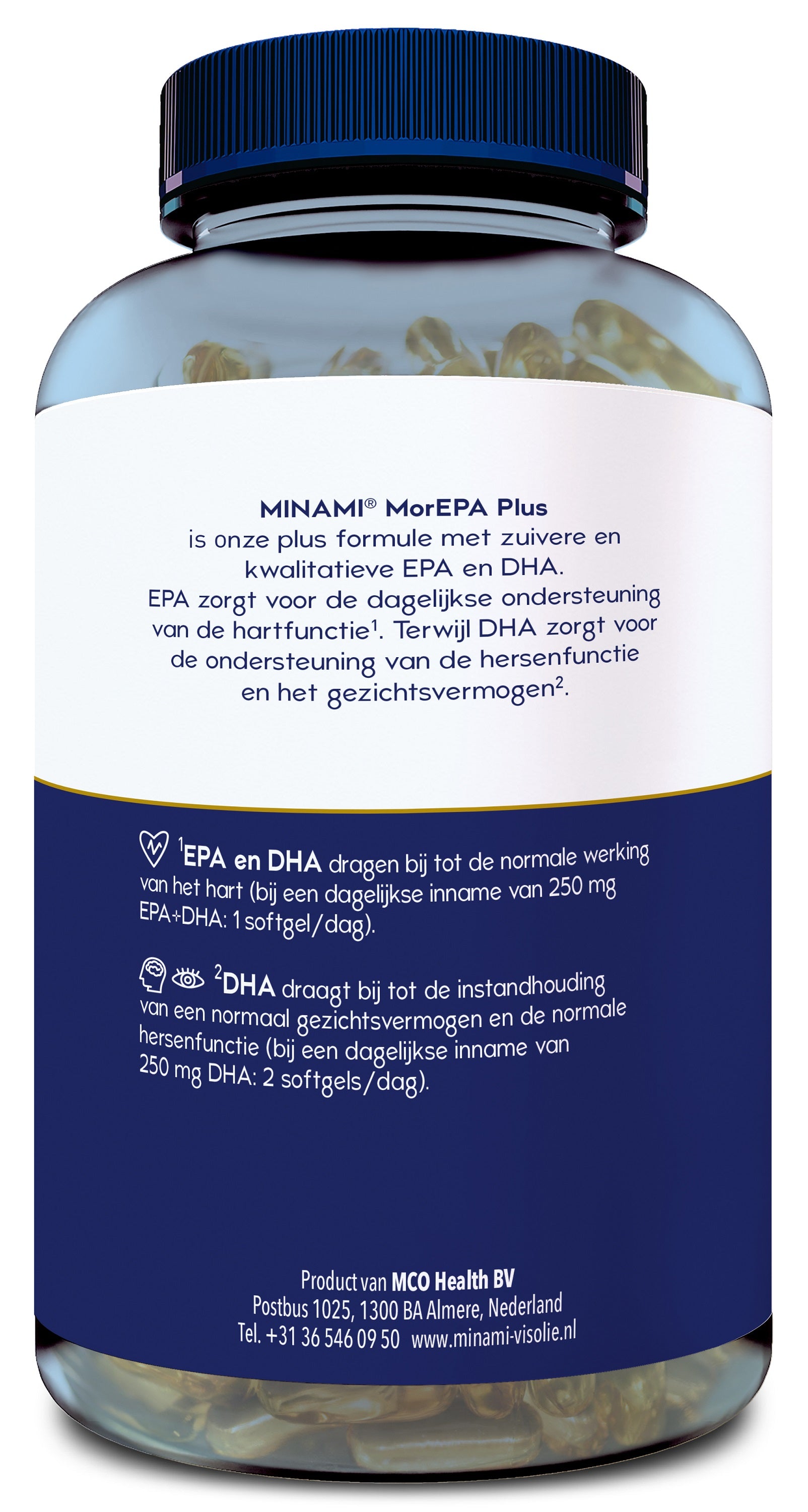 Minami MorEPA Plus softgels, Vetzuren dietary supplement, showing a bottle of 120 softgels with green and white labeling.