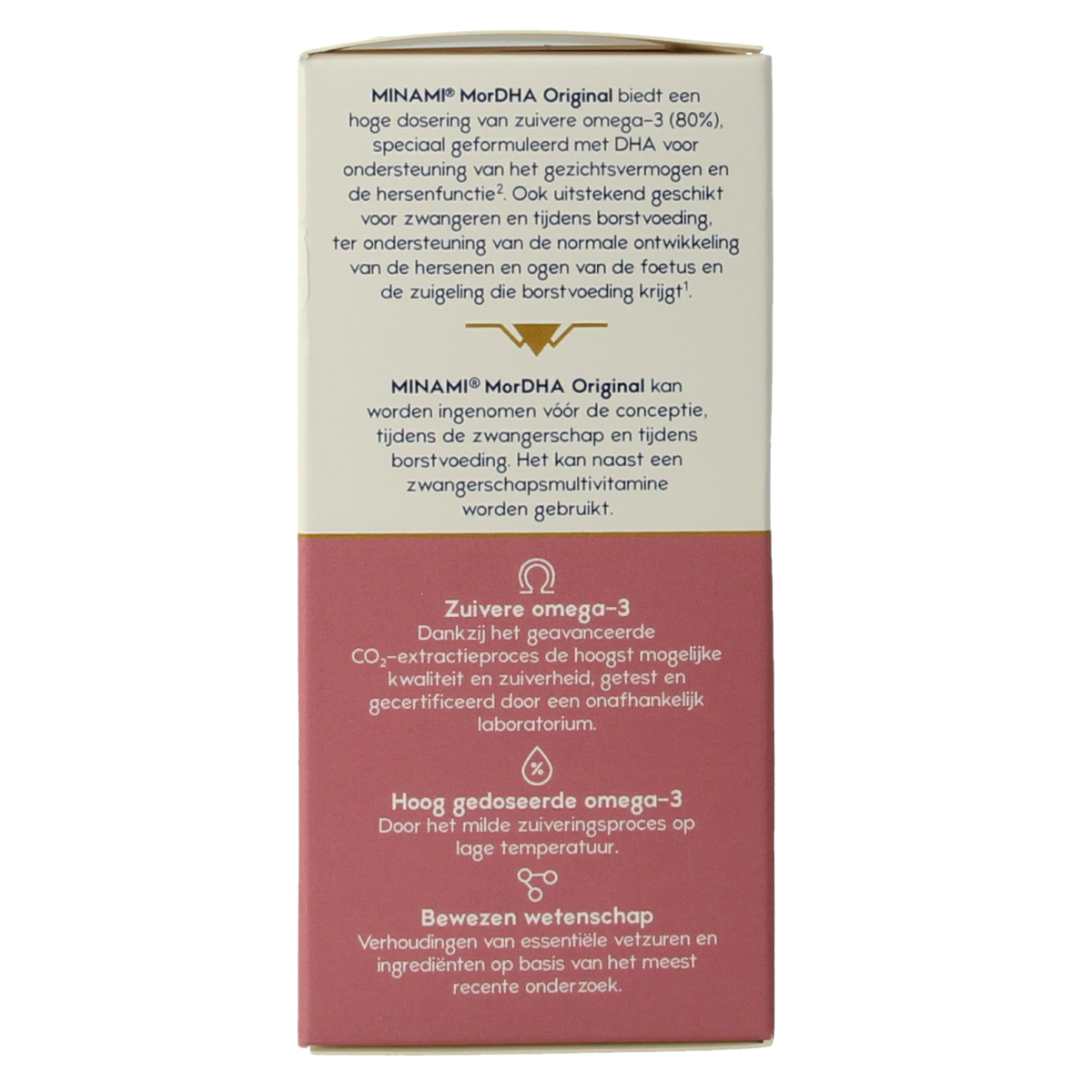 Minami MorDHA original citroensmaak softgels, omega-3 fatty acids supplement with lemon flavor, shown in a bottle.