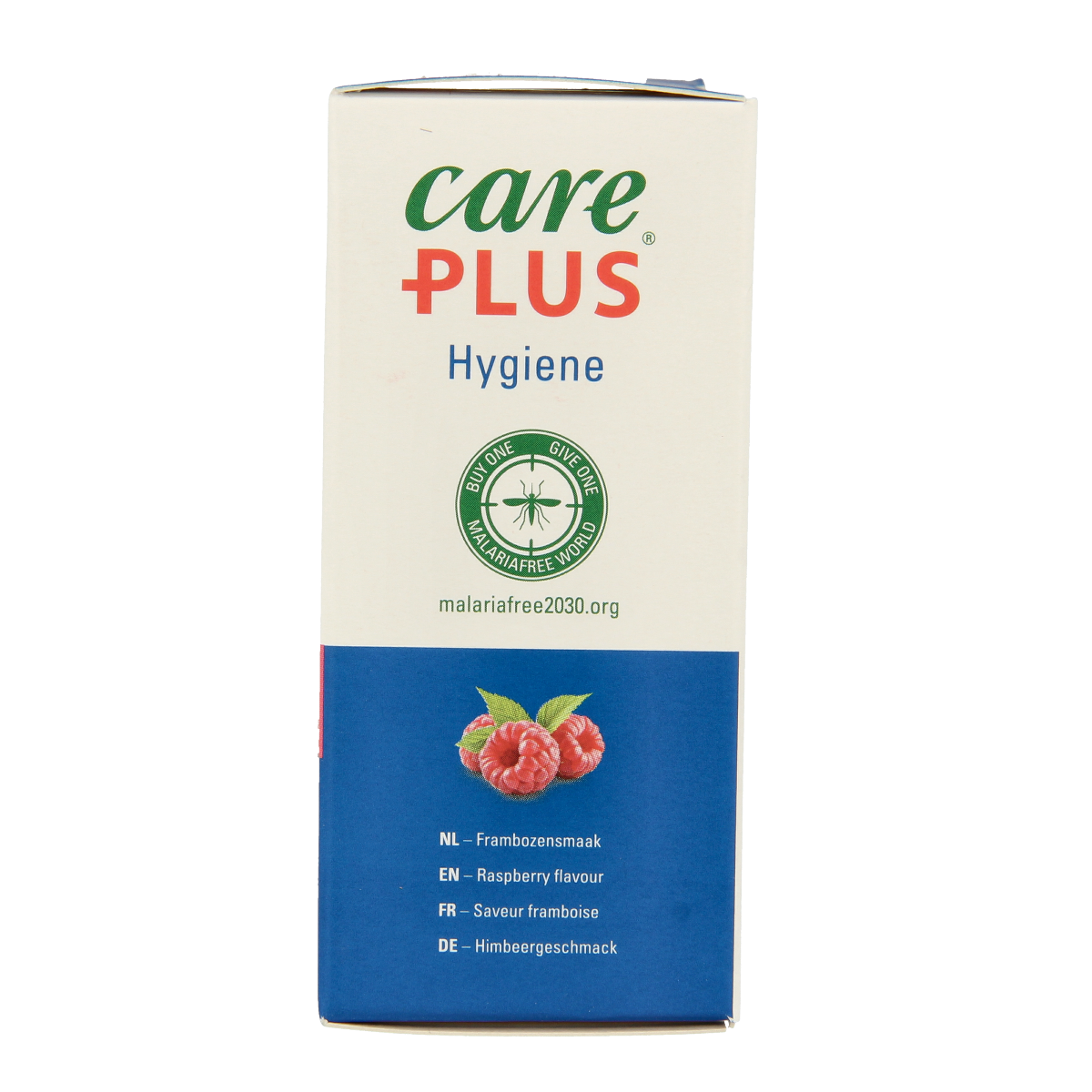 Care Plus ORS Framboos mineralen multi supplement in a box, featuring raspberry flavor and packaging with 10 units.