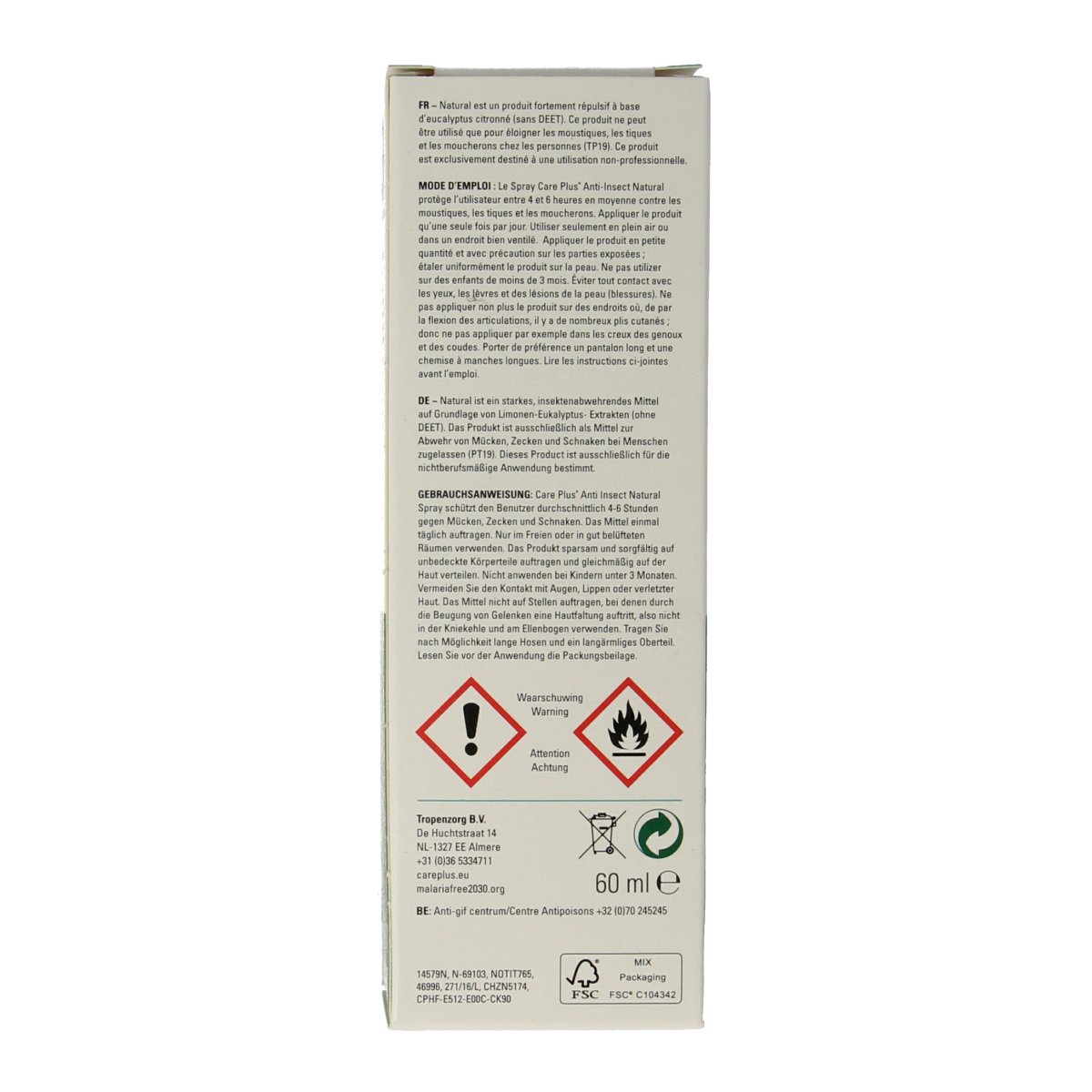 Care Plus Anti-Insect Natural Spray bottle for insect bites and stings, 60ml, with natural ingredients.