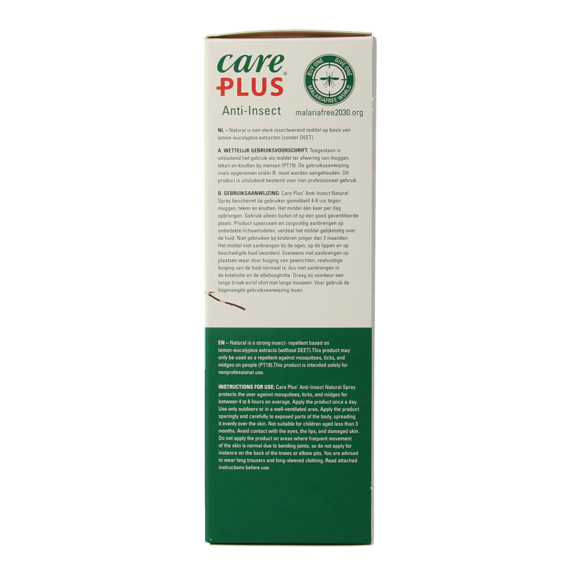 Care Plus anti-insect natural spray bottle for mosquito bites and skin irritation, 100ml, with natural ingredients.